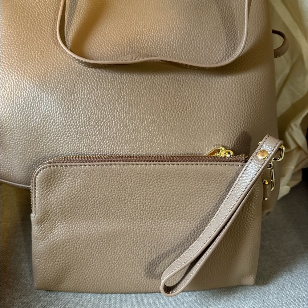 Kattee Leather Tote Bags for Women with Wristlet Mini Pouch Khaki NWT - Picture 10 of 12